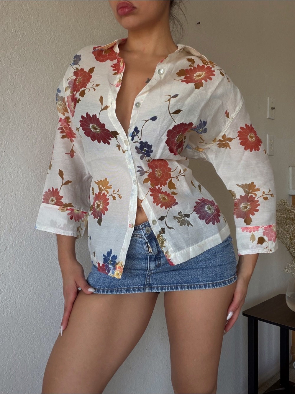 Vintage 1990s Notations See Through Floral Button Up Shirt